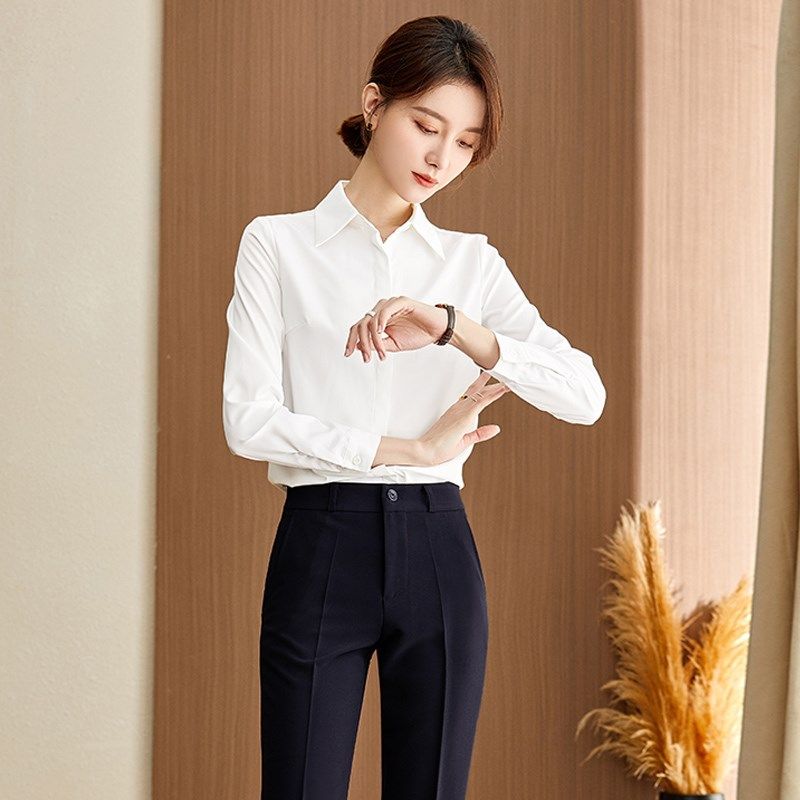 职业装白衬衫女长袖春秋西服内搭打底衬衣面试正装女士工作服上衣