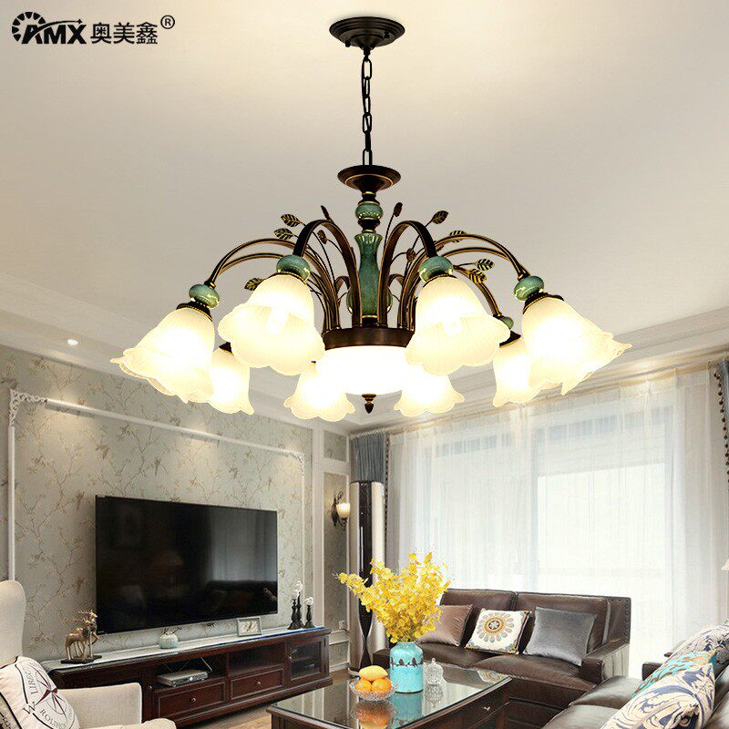 美式田园客厅吊灯2021年新款大气复古陶瓷主卧室餐厅书房8头6头灯,家装灯饰光源,客厅吊灯,淘宝优惠券,粉丝福利购,淘宝优惠卷