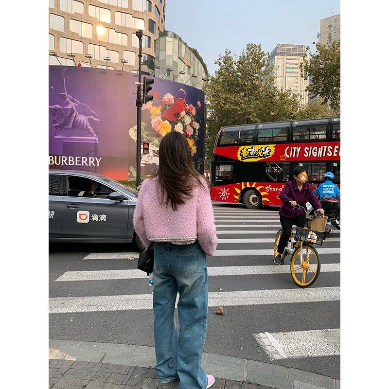 落落狷介 加绒牛仔裤女秋冬款2023新款高腰裤子阔腿裤小个子百搭