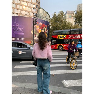 落落狷介 加绒牛仔裤女秋冬款2023新款高腰裤子阔腿裤小个子百搭