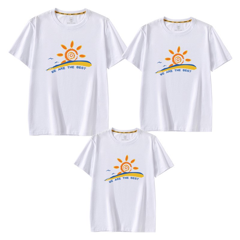太阳彩虹亲子装一家三口t恤夏全家装印制logo学生班服幼儿园园服