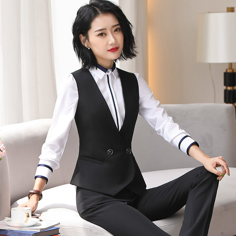 黑色短款西装马甲女春秋职业装套装三件套西服女士马夹背心两件套