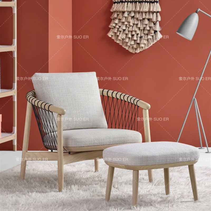 户外藤编家具实木沙发双人单人组合北欧藤椅休闲庭院别墅花园茶几