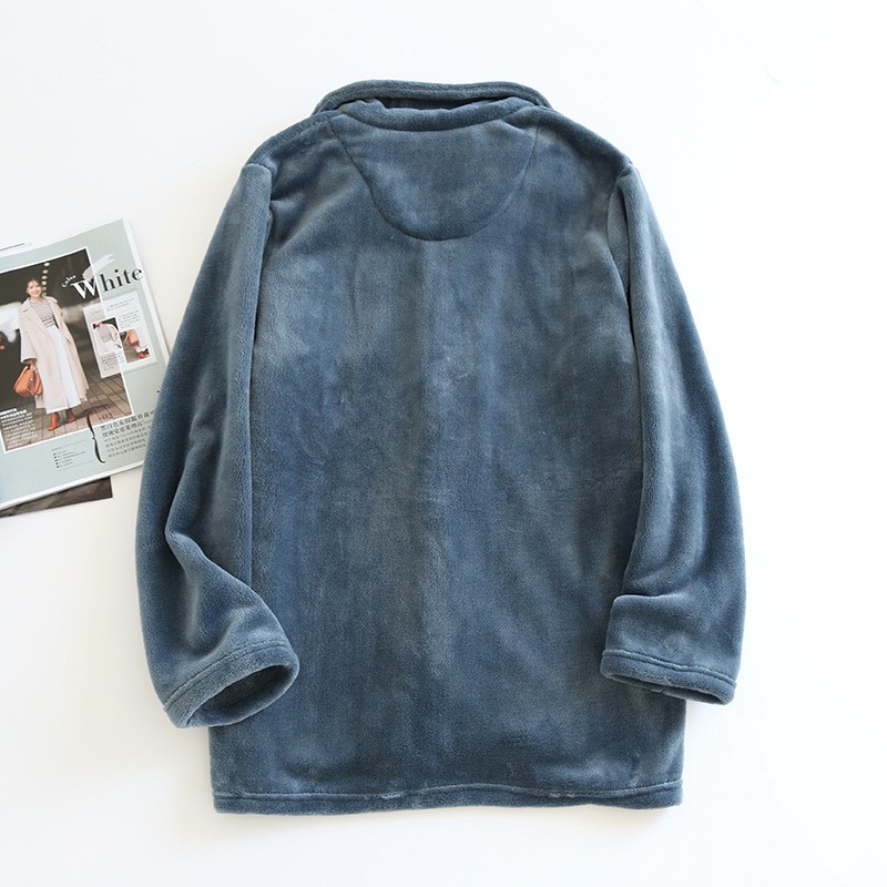 法兰绒男士睡衣上衣单件加绒加厚秋冬季珊瑚绒大码宽松家居服上装