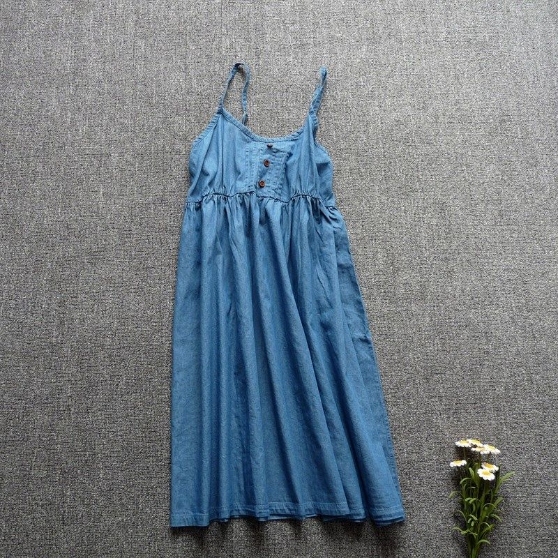 小清新牛仔吊带裙 森女文艺纯棉布连衣裙高腰A字裙外穿度假打底裙,女装/女士精品,连衣裙,淘宝优惠券,粉丝福利购,淘宝优惠卷
