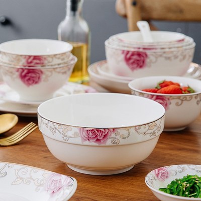 含山民生瓷业逐鹿陶瓷精品骨瓷宫廷玫瑰汤碗品锅面碗饭碗大勺小勺