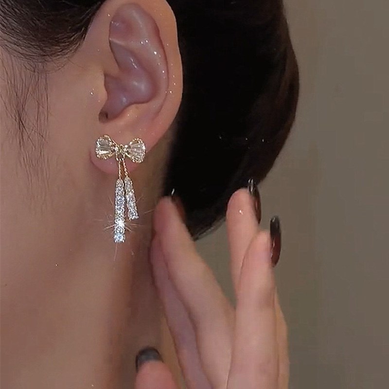 srrmhyn微镶蝴蝶结镶钻水晶耳环时尚气质耳饰韩国新款潮设计感