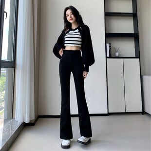 垂坠感高弹力松紧腰休闲裤子女款2025春秋款高腰小个子提臀微喇裤