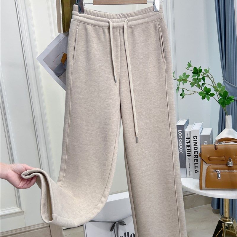 羊毛白色阔腿裤女秋冬款2024新款加绒加厚小个子窄版直筒毛呢裤子