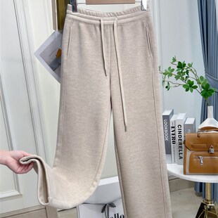 羊毛白色阔腿裤女秋冬款2024新款加绒加厚小个子窄版直筒毛呢裤子