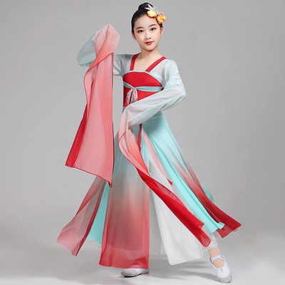 儿童水袖舞蹈服古典六一飘逸汉服女童中国风甩袖惊鸿采薇演出服装