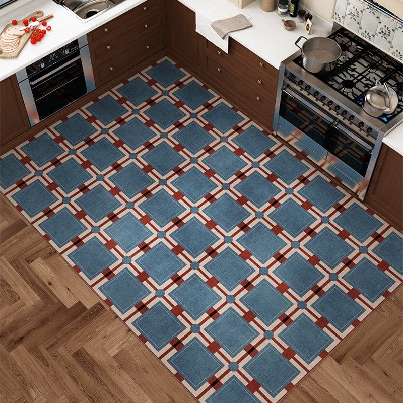 蓝色格子2024新款厨房地垫pvc防滑防油防水整铺专用可擦免洗地毯,居家布艺,厨房地垫,淘宝优惠券,粉丝福利购,淘宝优惠卷