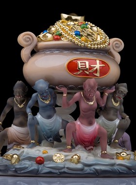 五鬼像汉白玉五路财神五小鬼五灵公手工艺品摆件家居装饰摆件