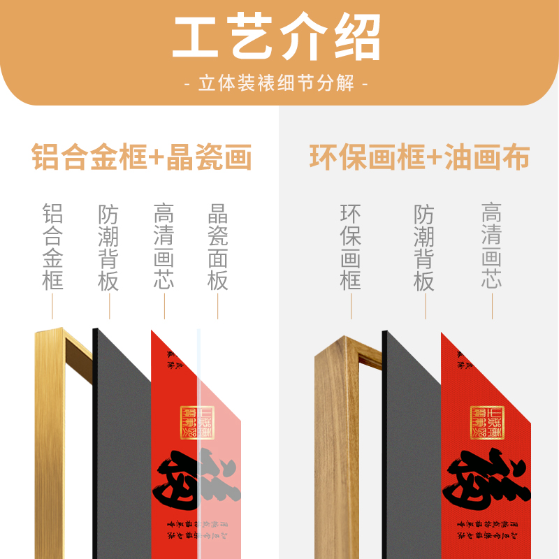 新中式福字挂画书法字画茶室书房横幅窄长条装饰画客厅背景墙壁画