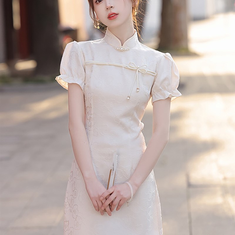 旗袍小个子2024新款年轻款气质少女复古短款素雅日常改良连衣裙夏