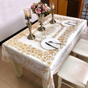 金色长方形餐桌布防水防油防烫少女心茶几台布家用盖布pvc 欧式