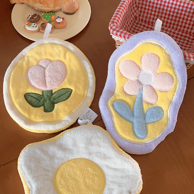 可爱郁金香厨房擦手巾家用挂式珊瑚绒超强吸水不掉毛卫生间小毛巾