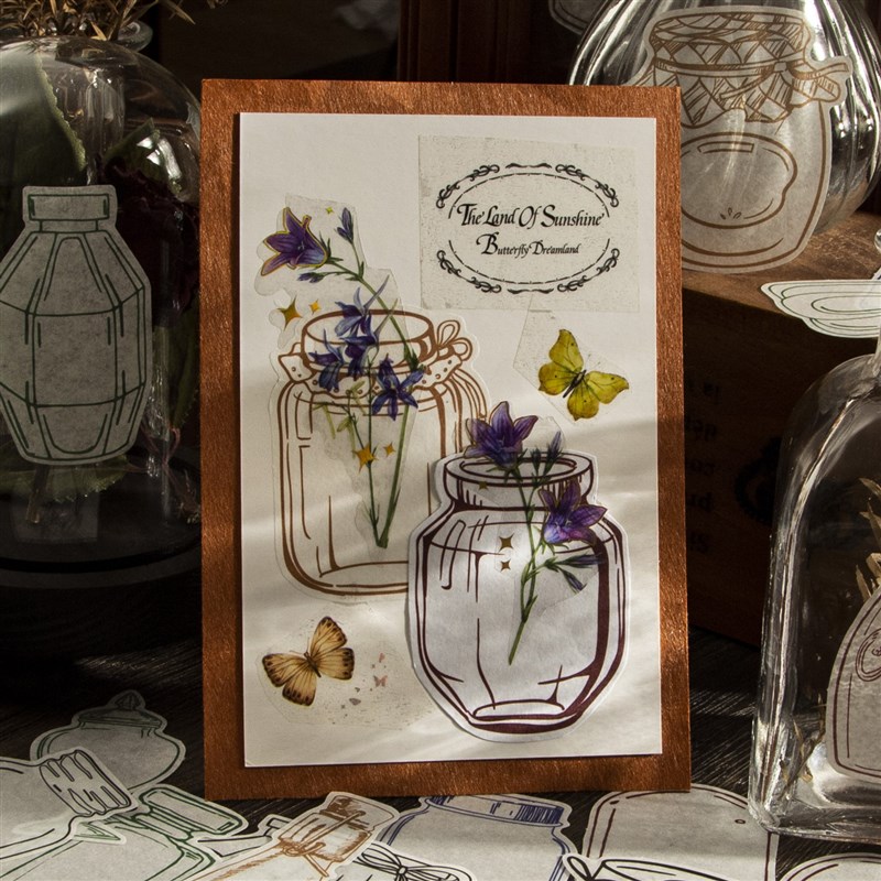 复古胶片框月相星球玻璃瓶子主题和纸贴纸 手帐日记拼贴装饰贴画