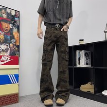 加长裤美式迷彩微喇工装裤男高个子夏季新款多口袋显瘦直筒裤