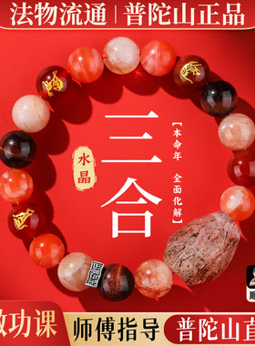 普陀山直发十二生肖本命年蛇年手链天然水晶发晶三合六合手串男女