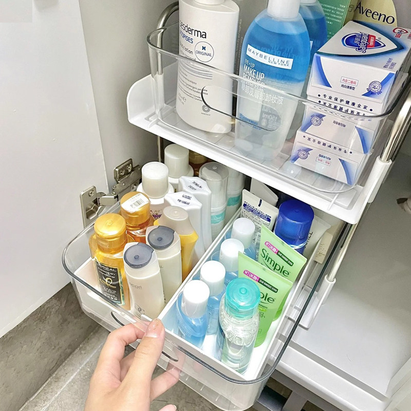 下水槽置物架抽拉式浴室用品卫生间洗漱台下收纳盒洗手间化妆品架
