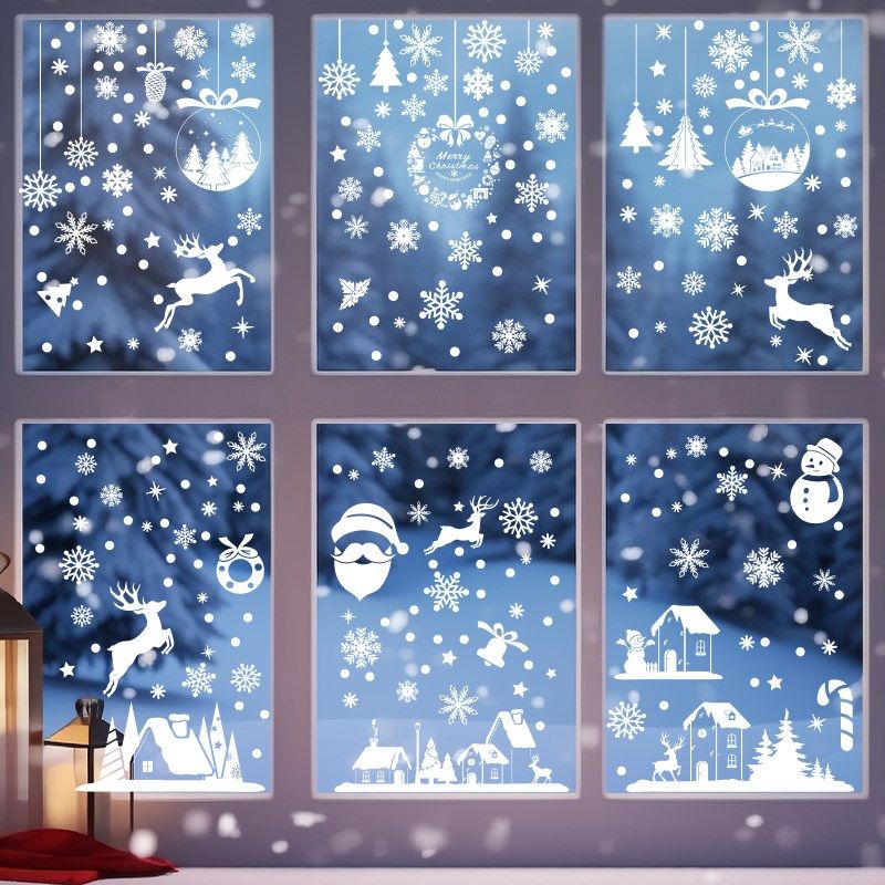 圣诞节装饰白色麋鹿雪花姜饼人圣诞树贴纸卧室店铺玻璃窗贴静电贴,家居饰品,软装墙贴,淘宝优惠券,粉丝福利购,淘宝优惠卷