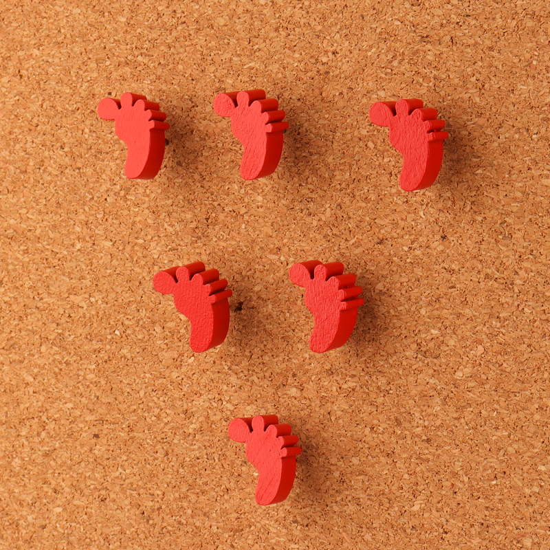 30枚盒装创意脚丫图钉装饰照片墙木制地图标签标注软木板毛毡按钉