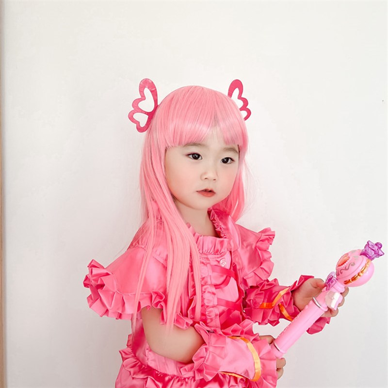 新款儿童小魔仙彩色齐刘海甜美时尚直发聚会演出动漫整顶假发套