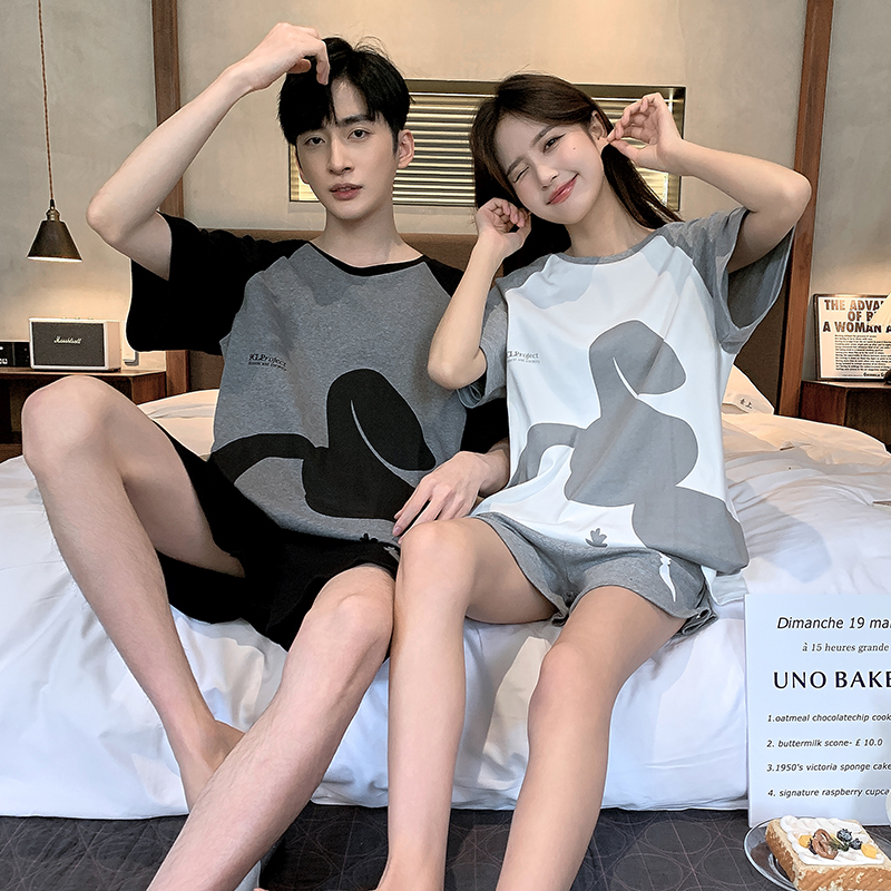 情侣睡衣夏季纯棉女短袖套装卡通可爱大码200斤夏天男士家居服薄