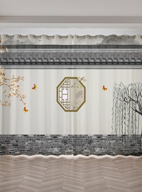 新中式古风剧本杀推理社餐厅茶楼古筝背景店铺隔断装饰遮光窗帘布