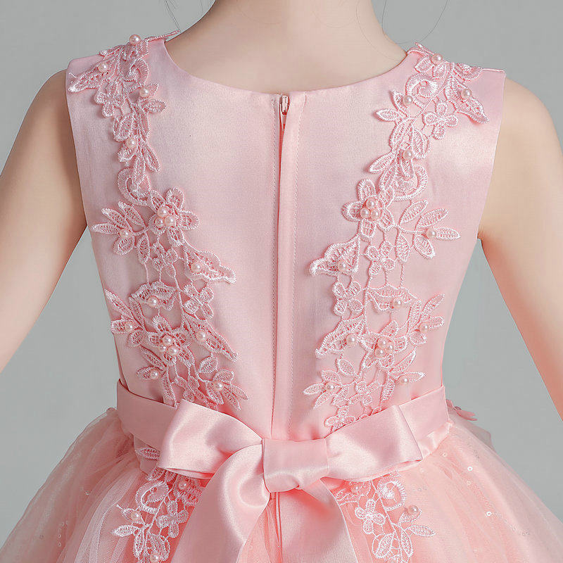 儿童粉色公主裙夏季婚纱裙女童装拖尾连衣裙背心蓬蓬裙子演出礼服