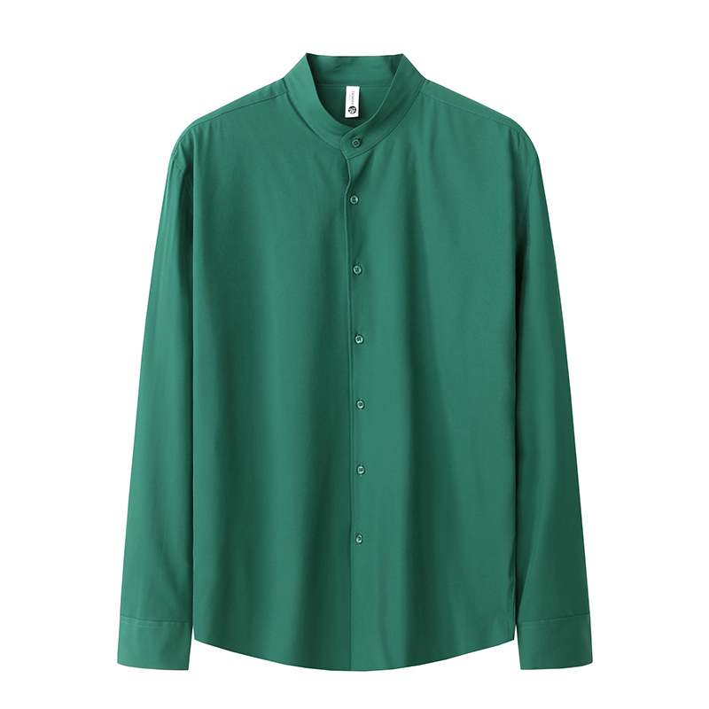 英伦绅士 立领设计感衬衫男士商务秋季休闲婚礼白色衬衣圆领免熨