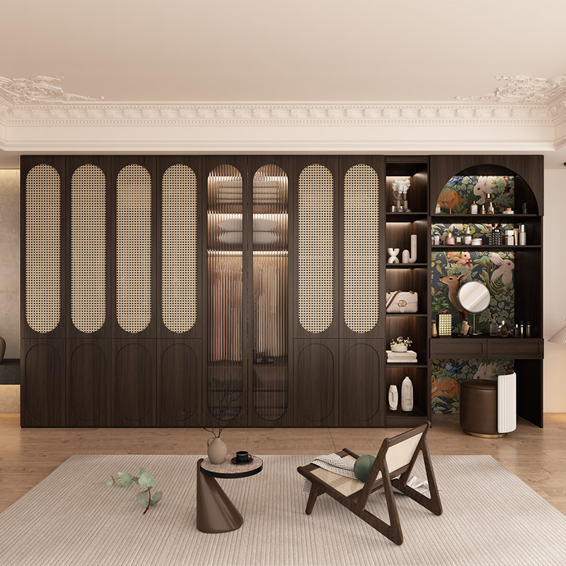 美式实木衣柜家用卧室2024新款藤编门三四五六门加深60cm加高柜子