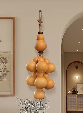 天然葫芦五帝钱门对门挂件真葫芦客厅摆件入户门口葫芦串挂饰壁饰