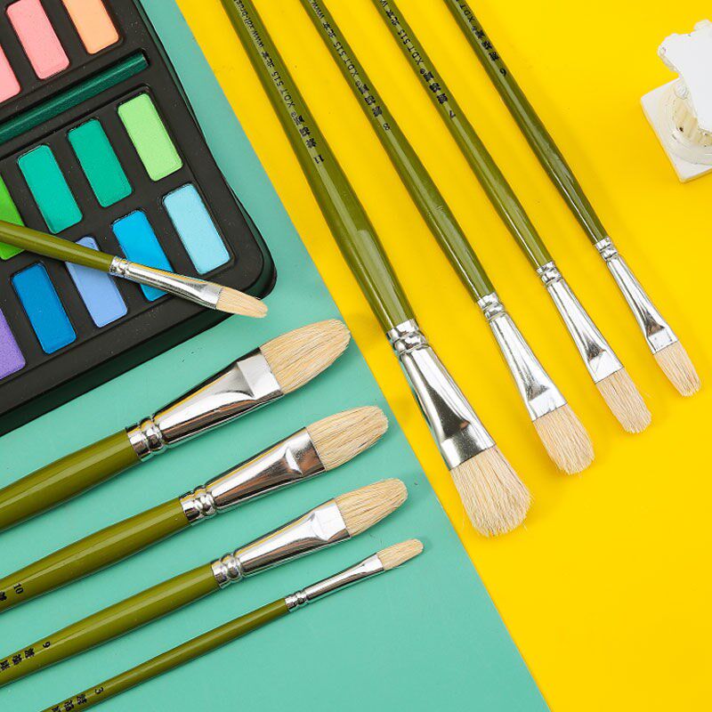 谢德堂谢得堂515绿杆猪鬃画笔单支套装 丙烯水粉笔水彩猪鬃油画笔