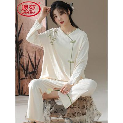 浪沙新款中式睡衣女式春秋秋色纯棉长袖2025新款中式家装套装