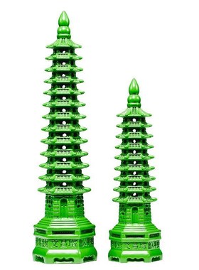 13层文昌塔摆件绿色实木雕刻十三层文昌塔家居客厅玄关装饰工艺品