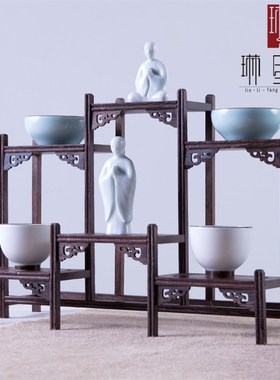 博古架实木紫砂壶架子中式禅x意多宝阁榆木古董架小型桌面创意摆