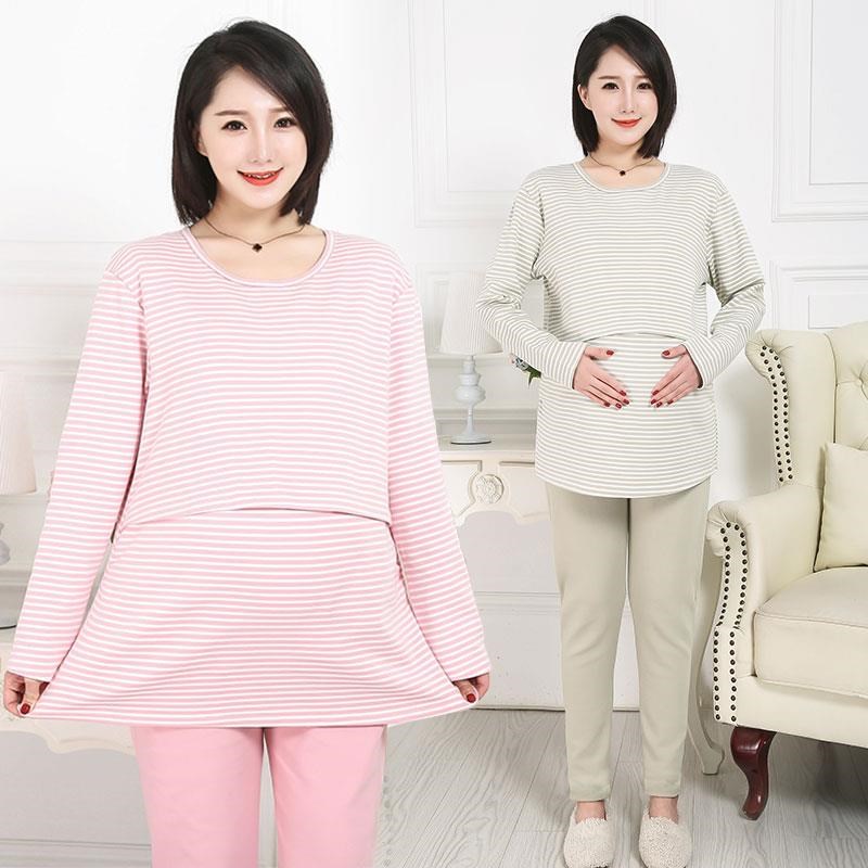 200斤大码孕妇秋衣秋p裤套装秋冬纯棉加厚睡衣女300产后哺乳月子