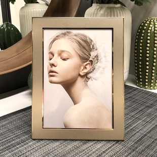 6七8十寸金色相框创意礼品可定制logo带打印全家福情侣婚纱照片框