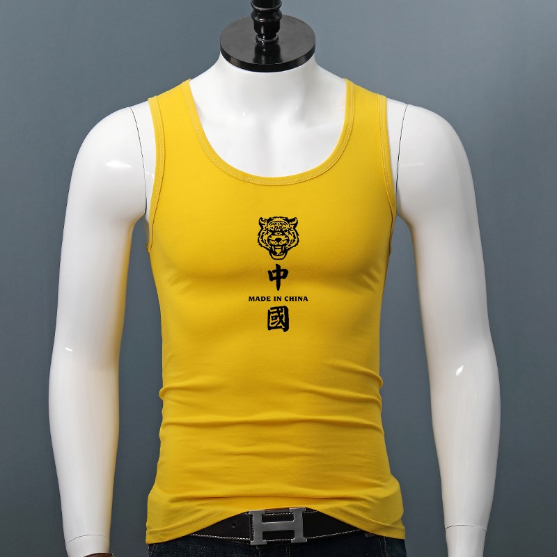 纯棉背心男士夏季紧身印花t运动跨栏宽肩打底汗衫青年弹力无袖外