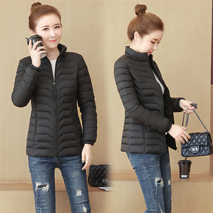 黑色立领工服小棉袄2021新款轻薄羽绒棉服女短款大码修身棉衣外套
