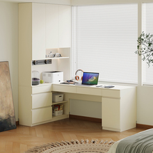 定制橡木书桌书柜一体儿童写字桌全实木书架靠墙转角学习桌电脑桌