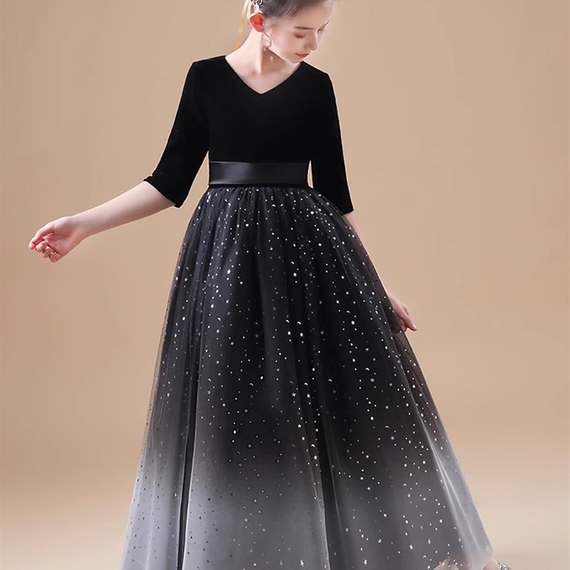 女童礼服2024新款轻奢小众高端加绒公主裙秋冬儿童主持人钢琴演奏