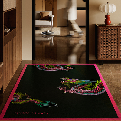 好運龍年诧寂轻奢高级皮革入户进门地垫J防滑免洗脚垫玄关地毯装