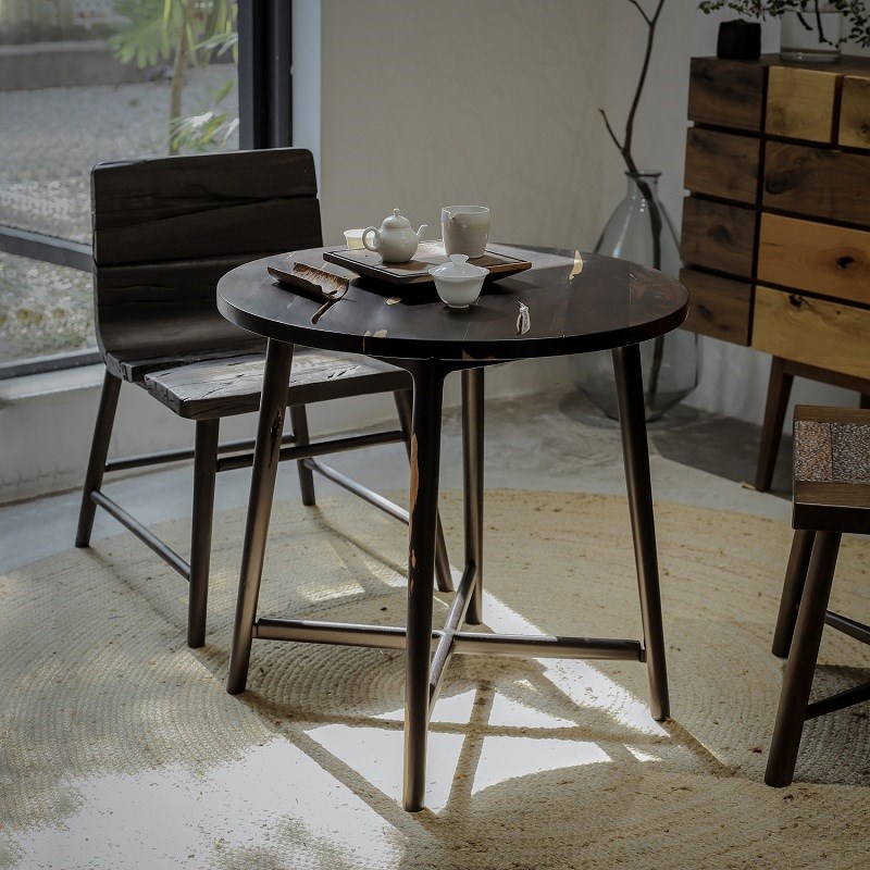 野木1978 侘寂风乌木小茶桌圆桌现代简约新中式原木实木孤品