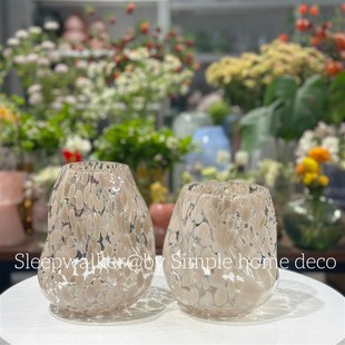 旧玫瑰粉彩点扭曲厚重玻璃花瓶花器