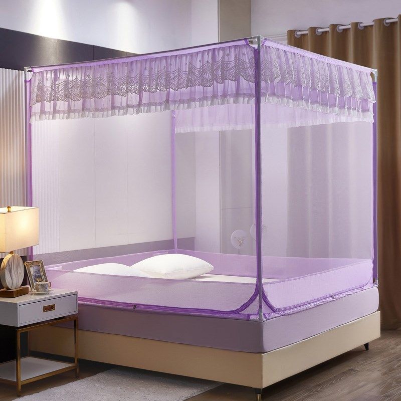 蚊帐儿童防摔家用免安装u型蒙古包婴儿防掉床回底Q床笠款纹帐1.8