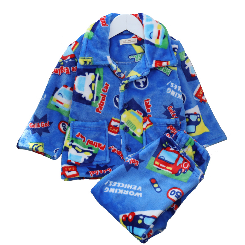 秋冬儿童加厚加密法兰绒睡衣套装男童珊瑚绒卡通宝宝双面绒家居服