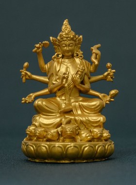 纯黄铜金色菩萨佛像摆件中式禅意随身佛精致书房茶空间家居装饰品